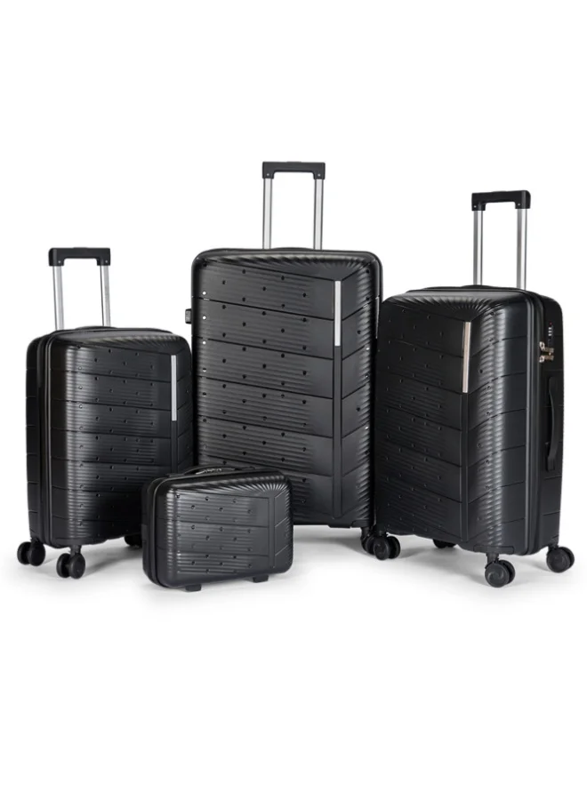 ليمرا طقم شنط سفر مكون من 4 حقائب أمتعة بعجلات و بتصميم صلب وقوي مصنوع  من مادة البولي بوربلين لون أسود